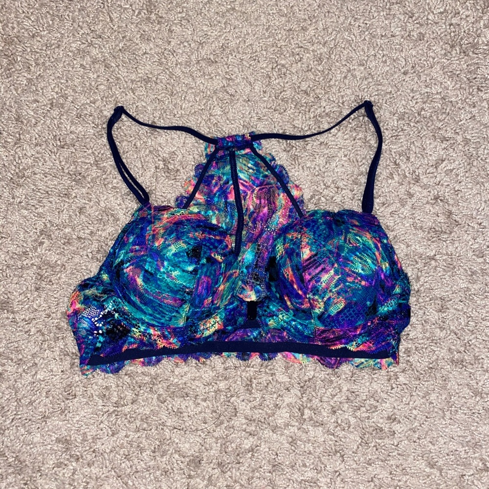 multicolor lace date racerback push-up bra (barely worn)